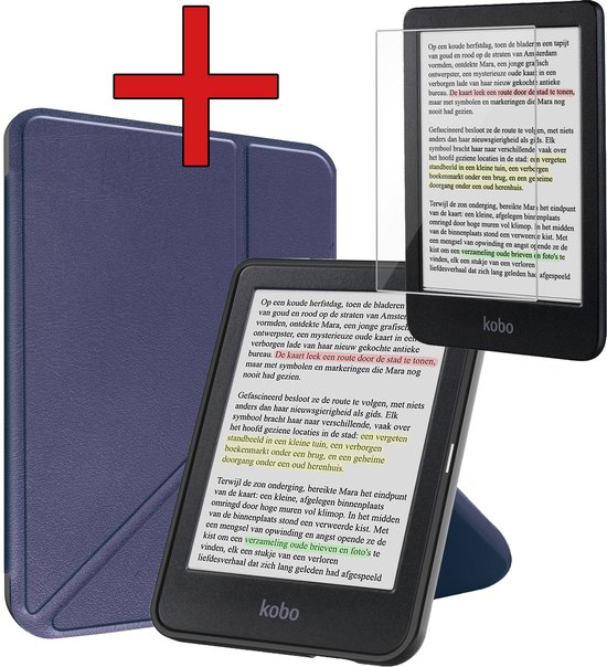 Hoesje Geschikt voor Kobo Clara Colour Hoesje Luxe Bescherm Case Trifold Met Screenprotector - Hoes Geschikt voor Kobo Clara Colour Hoes Book Cover - Donkerblauw van Hoesje 