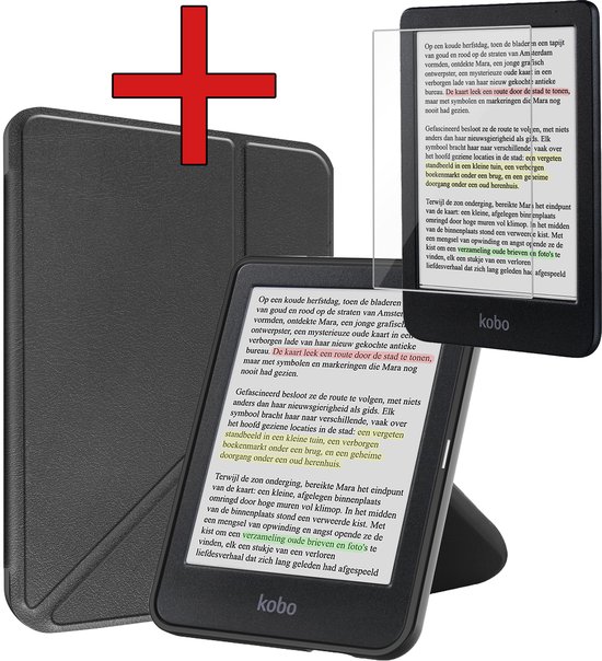 Hoesje Geschikt voor Kobo Clara Colour Hoesje Luxe Bescherm Case Trifold Met Screenprotector - Hoes Geschikt voor Kobo Clara Colour Hoes Book Cover - Zwart van Hoesje 