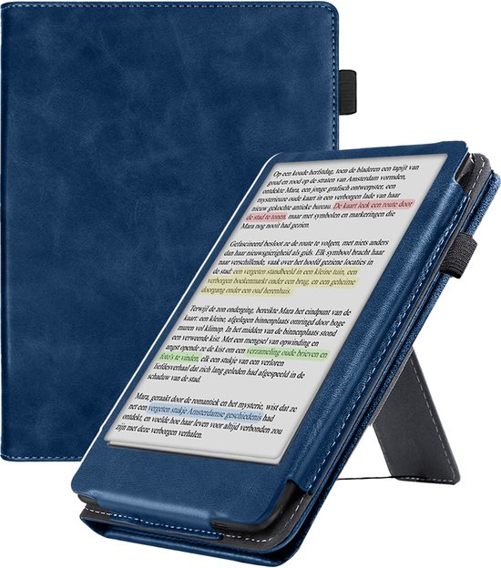 Hoesje Geschikt voor Kobo Clara Colour Lederen Hoes Book Case - Hoes Geschikt voor Kobo Clara Colour Hoesje Book Cover Leer - Donkerblauw van Hoesje 