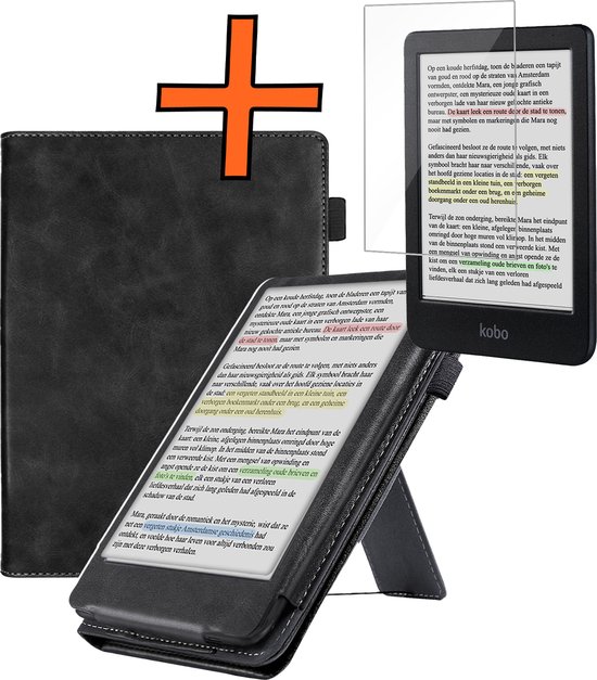 Hoesje Geschikt voor Kobo Clara Colour Lederen Hoes Book Case Met Screenprotector - Hoes Geschikt voor Kobo Clara Colour Hoesje Book Cover Leer - Zwart van Hoesje 