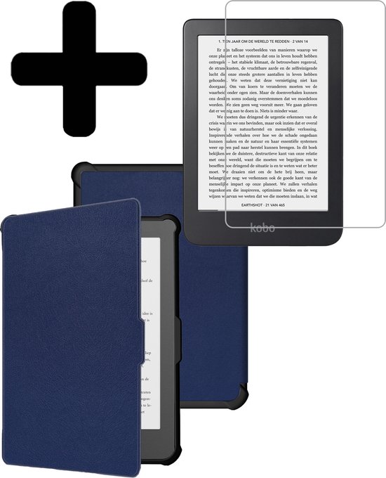 Hoesje Geschikt voor Kobo Clara HD Hoes Bescherm Hoesje Case Sleep Cover Met Screenprotector - Hoes Geschikt voor Kobo Clara HD Hoesje - Donkerblauw van Vidrio