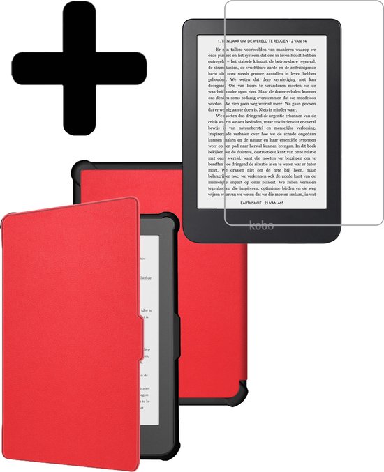 Hoesje Geschikt voor Kobo Clara HD Hoes Bescherm Hoesje Case Sleep Cover Met Screenprotector - Hoes Geschikt voor Kobo Clara HD Hoesje - Rood van Hoesje 
