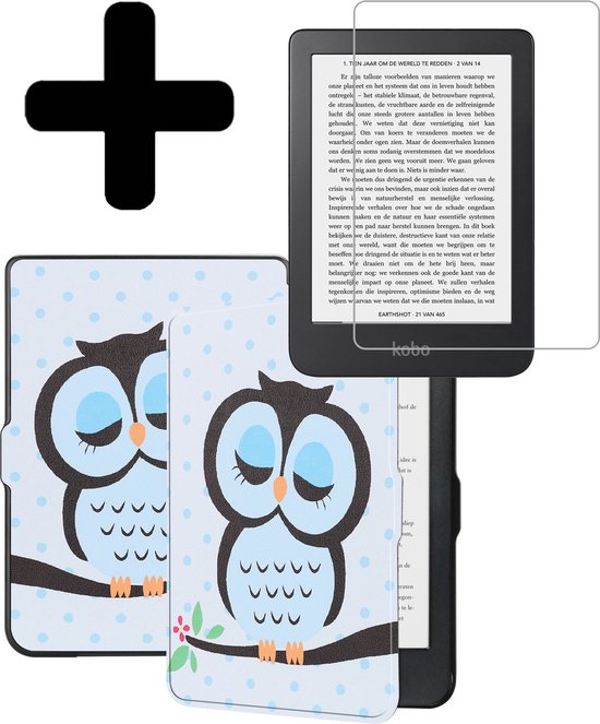 Hoesje Geschikt voor Kobo Clara HD Hoes Bescherm Hoesje Case Sleep Cover Met Screenprotector - Hoes Geschikt voor Kobo Clara HD Hoesje - Uil van Hoesje 