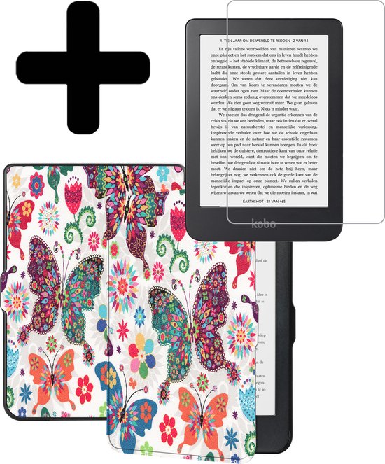 Hoesje Geschikt voor Kobo Clara HD Hoes Bescherm Hoesje Case Sleep Cover Met Screenprotector - Hoes Geschikt voor Kobo Clara HD Hoesje - Vlinders van Hoesje 
