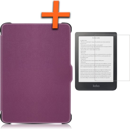 Hoesje Geschikt voor Kobo Clara HD Hoes Book Case - Hoes Geschikt voor Kobo Clara HD Hoesje Book Cover Met Screenprotector - Paars van Hoesje 