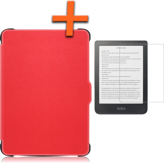 Hoesje Geschikt voor Kobo Clara HD Hoes Book Case - Hoes Geschikt voor Kobo Clara HD Hoesje Book Cover Met Screenprotector - Rood van Hoesje 