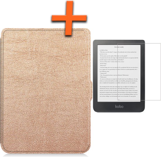 Hoesje Geschikt voor Kobo Clara HD Hoes Book Case - Hoes Geschikt voor Kobo Clara HD Hoesje Book Cover Met Screenprotector - Rosé Goud van Hoesje 