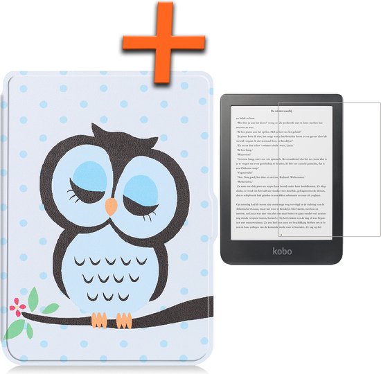 Hoesje Geschikt voor Kobo Clara HD Hoes Book Case - Hoes Geschikt voor Kobo Clara HD Hoesje Book Cover Met Screenprotector - Uil van Hoesje 