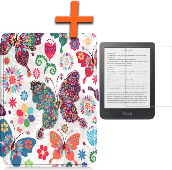 Hoesje Geschikt voor Kobo Clara HD Hoes Book Case - Hoes Geschikt voor Kobo Clara HD Hoesje Book Cover Met Screenprotector - Vlinders van Hoesje 