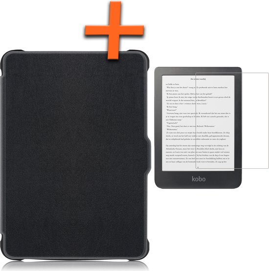Hoesje Geschikt voor Kobo Clara HD Hoes Book Case - Hoes Geschikt voor Kobo Clara HD Hoesje Book Cover Met Screenprotector - Zwart van MMOBIEL