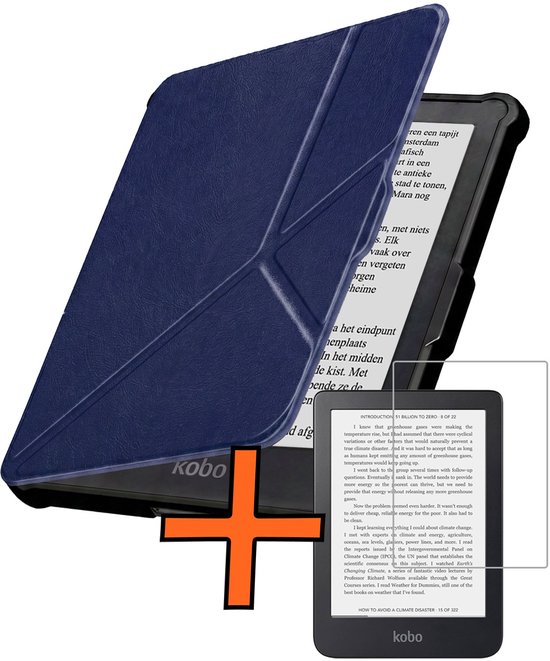 Hoesje Geschikt voor Kobo Clara HD Hoes Book Case Trifold - Hoes Geschikt voor Kobo Clara HD Hoesje Book Cover Met Screenprotector - Donkerblauw