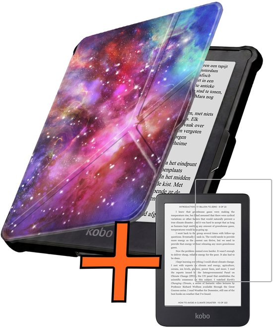 Hoesje Geschikt voor Kobo Clara HD Hoes Book Case Trifold - Hoes Geschikt voor Kobo Clara HD Hoesje Book Cover Met Screenprotector - Galaxy
