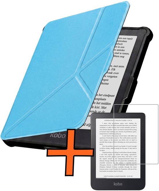 Hoesje Geschikt voor Kobo Clara HD Hoes Book Case Trifold - Hoes Geschikt voor Kobo Clara HD Hoesje Book Cover Met Screenprotector - Lichtblauw