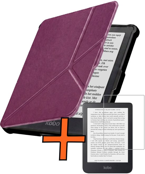 Hoesje Geschikt voor Kobo Clara HD Hoes Book Case Trifold - Hoes Geschikt voor Kobo Clara HD Hoesje Book Cover Met Screenprotector - Paars