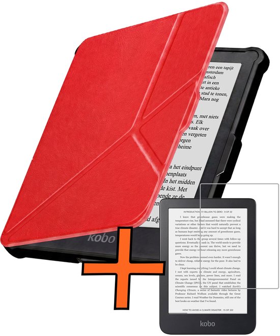 Hoesje Geschikt voor Kobo Clara HD Hoes Book Case Trifold - Hoes Geschikt voor Kobo Clara HD Hoesje Book Cover Met Screenprotector - Rood