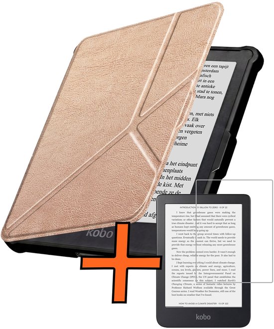 Hoesje Geschikt voor Kobo Clara HD Hoes Book Case Trifold - Hoes Geschikt voor Kobo Clara HD Hoesje Book Cover Met Screenprotector - Rosé Goud