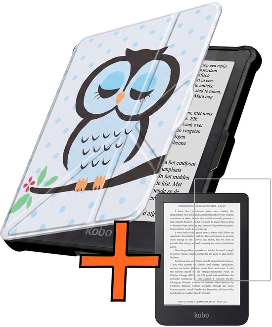 Hoesje Geschikt voor Kobo Clara HD Hoes Book Case Trifold - Hoes Geschikt voor Kobo Clara HD Hoesje Book Cover Met Screenprotector - Uil