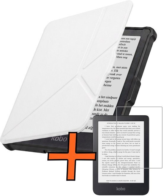 Hoesje Geschikt voor Kobo Clara HD Hoes Book Case Trifold - Hoes Geschikt voor Kobo Clara HD Hoesje Book Cover Met Screenprotector - Wit