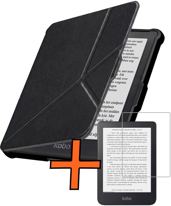 Hoesje Geschikt voor Kobo Clara HD Hoes Book Case Trifold - Hoes Geschikt voor Kobo Clara HD Hoesje Book Cover Met Screenprotector - Zwart