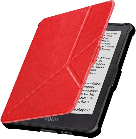 Hoesje Geschikt voor Kobo Clara HD Hoes Book Case Trifold - Hoes Geschikt voor Kobo Clara HD Hoesje Book Cover - Rood
