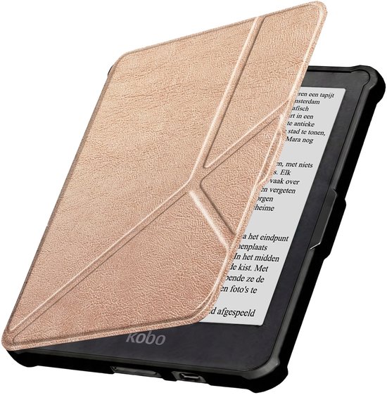 Hoesje Geschikt voor Kobo Clara HD Hoes Book Case Trifold - Hoes Geschikt voor Kobo Clara HD Hoesje Book Cover - Rosé Goud