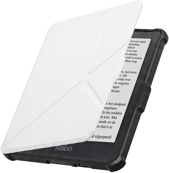 Hoesje Geschikt voor Kobo Clara HD Hoes Book Case Trifold - Hoes Geschikt voor Kobo Clara HD Hoesje Book Cover - Wit