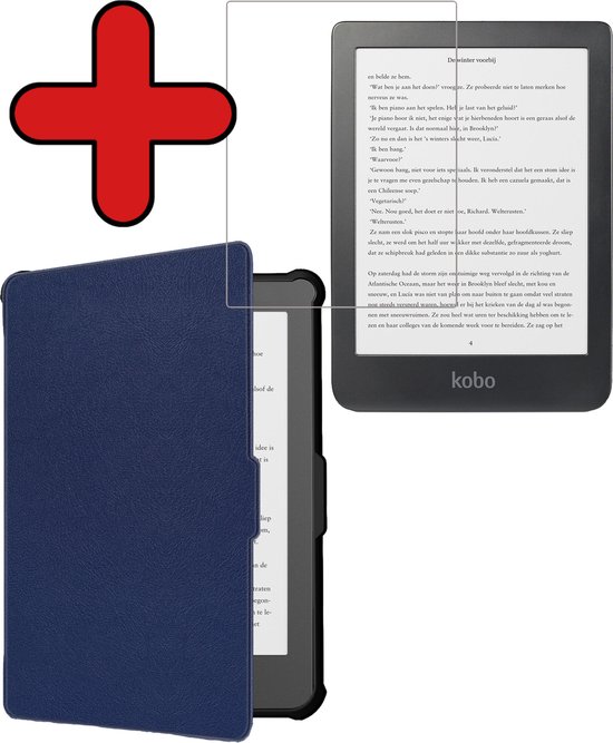 Hoesje Geschikt voor Kobo Clara HD Hoesje Luxe Bescherm Case Met Screenprotector - Hoes Geschikt voor Kobo Clara HD Hoes Book Cover - Donkerblauw van Hoesje 