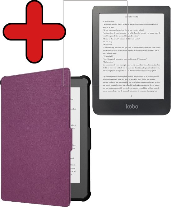 Hoesje Geschikt voor Kobo Clara HD Hoesje Luxe Bescherm Case Met Screenprotector - Hoes Geschikt voor Kobo Clara HD Hoes Book Cover - Paars van Hoesje 