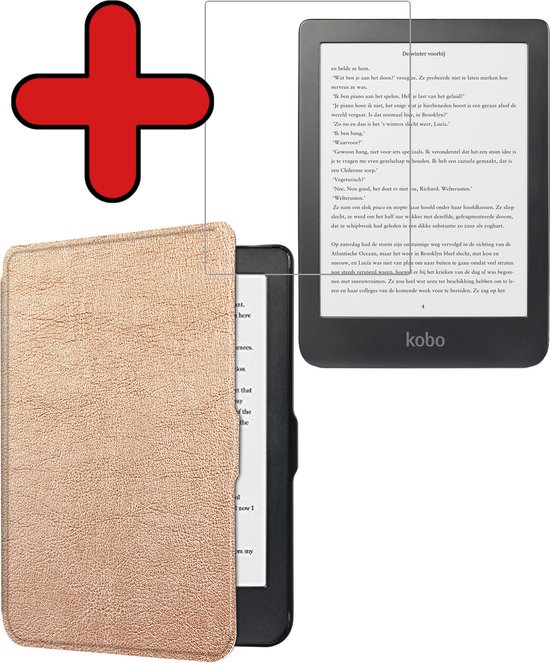Hoesje Geschikt voor Kobo Clara HD Hoesje Luxe Bescherm Case Met Screenprotector - Hoes Geschikt voor Kobo Clara HD Hoes Book Cover - Rosé Goud van Hoesje 