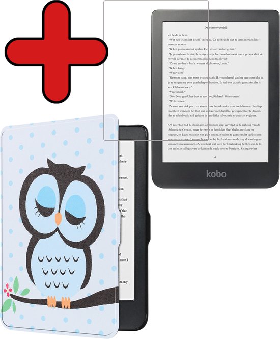 Hoesje Geschikt voor Kobo Clara HD Hoesje Luxe Bescherm Case Met Screenprotector - Hoes Geschikt voor Kobo Clara HD Hoes Book Cover - Uil van Hoesje 