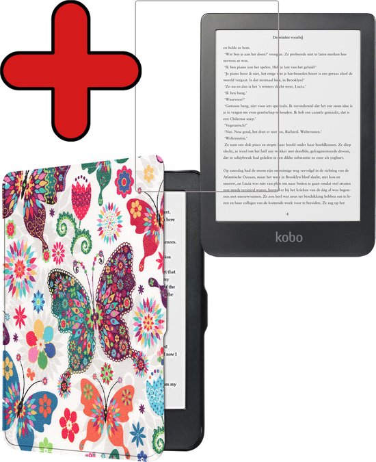 Hoesje Geschikt voor Kobo Clara HD Hoesje Luxe Bescherm Case Met Screenprotector - Hoes Geschikt voor Kobo Clara HD Hoes Book Cover - Vlinders van Hoesje 