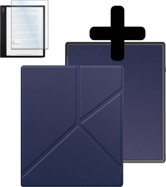 Hoesje Geschikt voor Kobo Elipsa 2E Hoes Bescherm Hoesje Case Sleep Cover Trifold Met Screenprotector - Hoes Geschikt voor Kobo Elipsa 2E Hoesje - Donkerblauw van Hoesje 