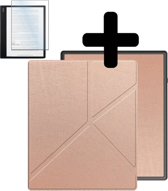 Hoesje Geschikt voor Kobo Elipsa 2E Hoes Bescherm Hoesje Case Sleep Cover Trifold Met Screenprotector - Hoes Geschikt voor Kobo Elipsa 2E Hoesje - Rosé Goud van Hoesje 
