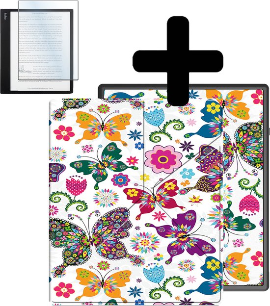 Hoesje Geschikt voor Kobo Elipsa 2E Hoes Bescherm Hoesje Case Sleep Cover Trifold Met Screenprotector - Hoes Geschikt voor Kobo Elipsa 2E Hoesje - Vlinders van Hoesje 