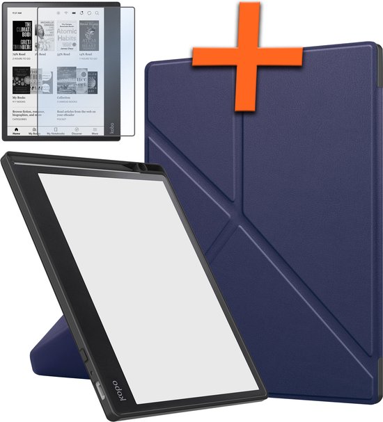 Hoesje Geschikt voor Kobo Elipsa 2E Hoes Book Case Trifold - Hoes Geschikt voor Kobo Elipsa 2E Hoesje Book Cover Met Screenprotector - Donkerblauw van Hoesje 