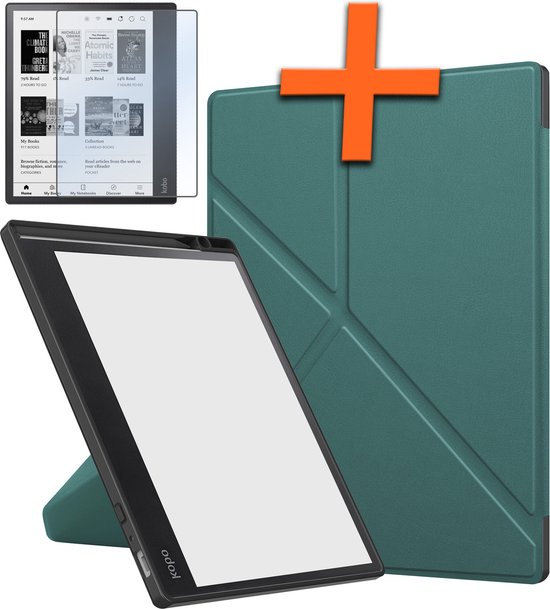 Hoesje Geschikt voor Kobo Elipsa 2E Hoes Book Case Trifold - Hoes Geschikt voor Kobo Elipsa 2E Hoesje Book Cover Met Screenprotector - Donkergroen van FBB deelnemer