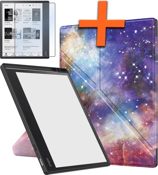 Hoesje Geschikt voor Kobo Elipsa 2E Hoes Book Case Trifold - Hoes Geschikt voor Kobo Elipsa 2E Hoesje Book Cover Met Screenprotector - Galaxy van Hoesje 