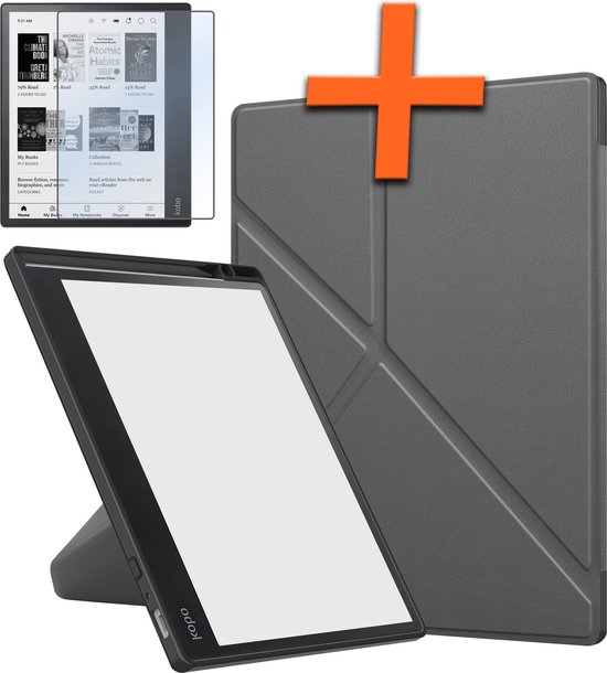 Hoesje Geschikt voor Kobo Elipsa 2E Hoes Book Case Trifold - Hoes Geschikt voor Kobo Elipsa 2E Hoesje Book Cover Met Screenprotector - Grijs van Hoesje 