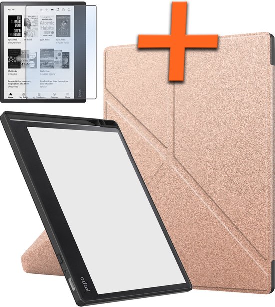 Hoesje Geschikt voor Kobo Elipsa 2E Hoes Book Case Trifold - Hoes Geschikt voor Kobo Elipsa 2E Hoesje Book Cover Met Screenprotector - Rosé Goud van Hoesje 
