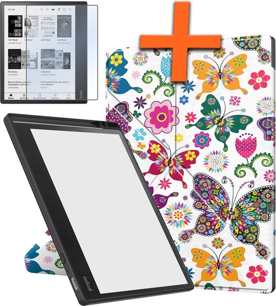 Hoesje Geschikt voor Kobo Elipsa 2E Hoes Book Case Trifold - Hoes Geschikt voor Kobo Elipsa 2E Hoesje Book Cover Met Screenprotector - Vlinders van Hoesje 