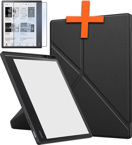 Hoesje Geschikt voor Kobo Elipsa 2E Hoes Book Case Trifold - Hoes Geschikt voor Kobo Elipsa 2E Hoesje Book Cover Met Screenprotector - Zwart van Hoesje 