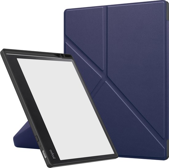 Hoesje Geschikt voor Kobo Elipsa 2E Hoesje Luxe Bescherm Case Trifold - Hoes Geschikt voor Kobo Elipsa 2E Hoes Book Cover - Donkerblauw van Hoesje 