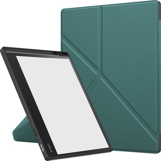 Hoesje Geschikt voor Kobo Elipsa 2E Hoesje Luxe Bescherm Case Trifold - Hoes Geschikt voor Kobo Elipsa 2E Hoes Book Cover - Donkergroen van Hoesje 