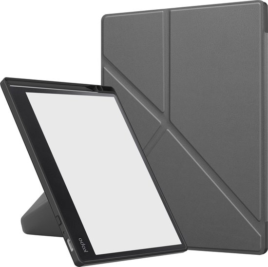 Hoesje Geschikt voor Kobo Elipsa 2E Hoesje Luxe Bescherm Case Trifold - Hoes Geschikt voor Kobo Elipsa 2E Hoes Book Cover - Grijs van MMOBIEL