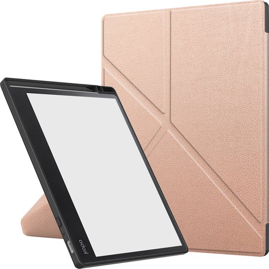 Hoesje Geschikt voor Kobo Elipsa 2E Hoesje Luxe Bescherm Case Trifold - Hoes Geschikt voor Kobo Elipsa 2E Hoes Book Cover - Rosé Goud van Case2go