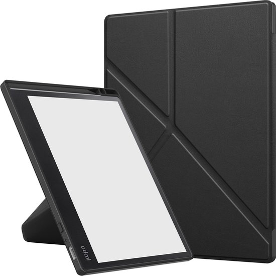 Hoesje Geschikt voor Kobo Elipsa 2E Hoesje Luxe Bescherm Case Trifold - Hoes Geschikt voor Kobo Elipsa 2E Hoes Book Cover - Zwart van Hoesje 