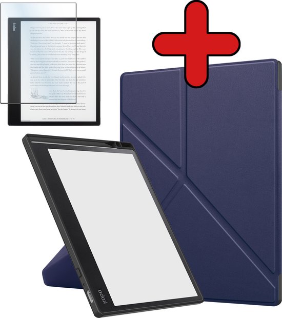 Hoesje Geschikt voor Kobo Elipsa 2E Hoesje Luxe Bescherm Case Trifold Met Screenprotector - Hoes Geschikt voor Kobo Elipsa 2E Hoes Book Cover - Donkerblauw van Hoesje 