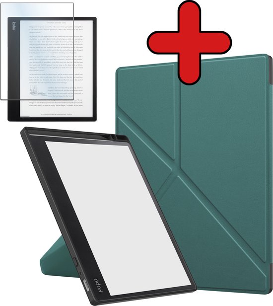 Hoesje Geschikt voor Kobo Elipsa 2E Hoesje Luxe Bescherm Case Trifold Met Screenprotector - Hoes Geschikt voor Kobo Elipsa 2E Hoes Book Cover - Donkergroen van Hoesje 