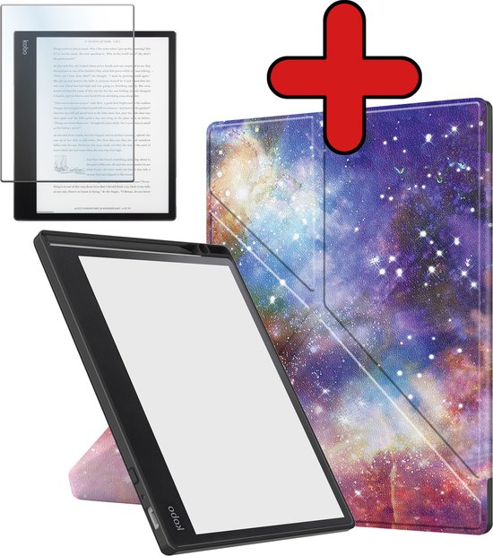 Hoesje Geschikt voor Kobo Elipsa 2E Hoesje Luxe Bescherm Case Trifold Met Screenprotector - Hoes Geschikt voor Kobo Elipsa 2E Hoes Book Cover - Galaxy van Merkloos