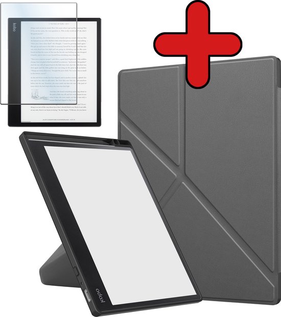 Hoesje Geschikt voor Kobo Elipsa 2E Hoesje Luxe Bescherm Case Trifold Met Screenprotector - Hoes Geschikt voor Kobo Elipsa 2E Hoes Book Cover - Grijs van Hoesje 